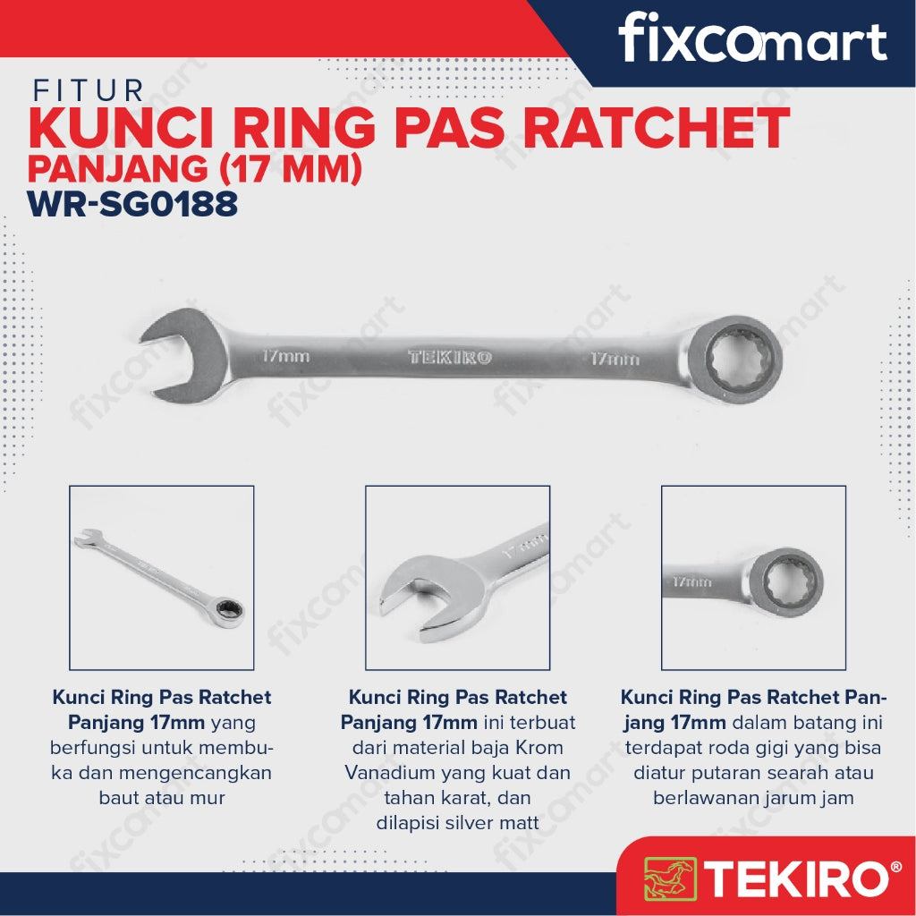 Tekiro Kunci Ring Pas Ratchet Panjang 17 Mm