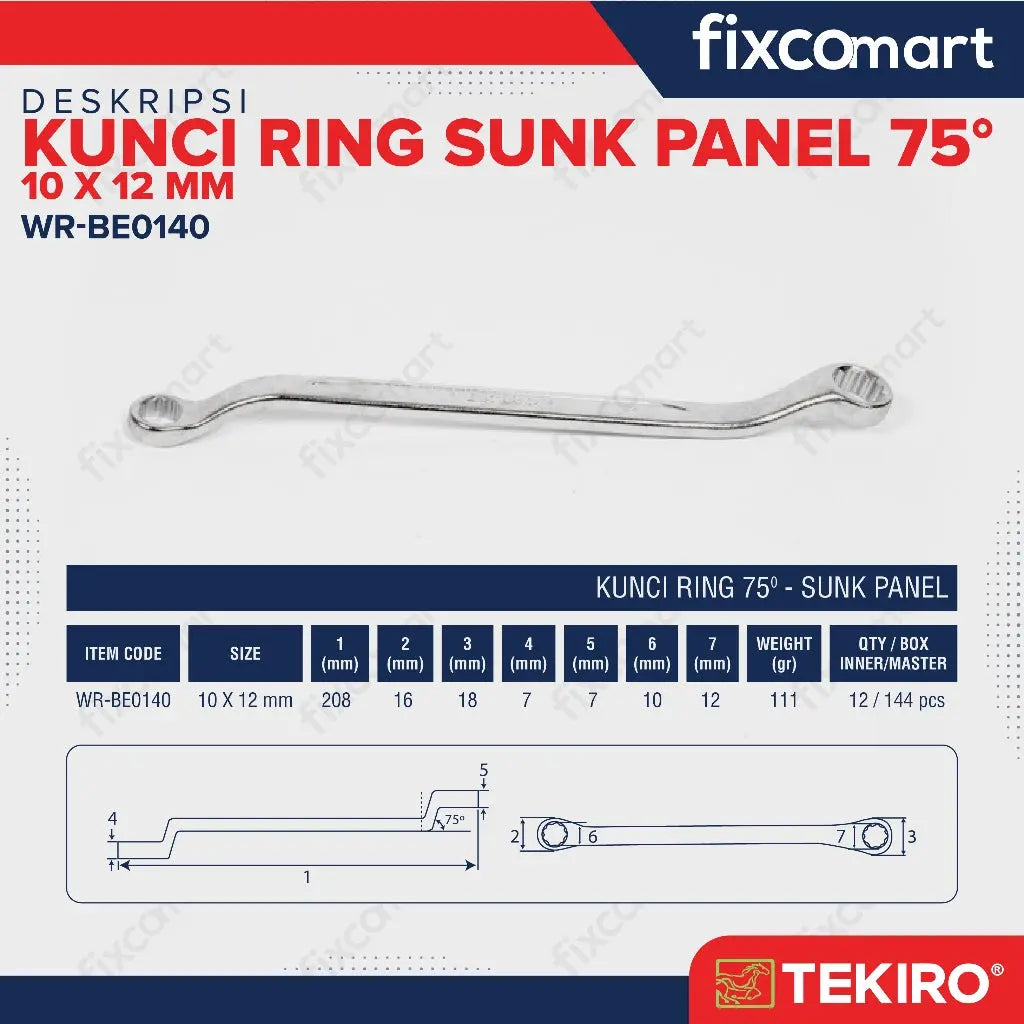 TEKIRO Kunci Ring 75 Derajat - Sunk Panel - 10x12 mm FIXCOMART