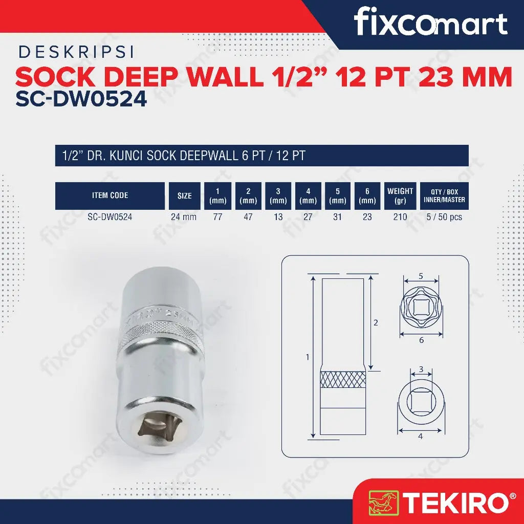 Tekiro Mata Sock Deep Wall 1/2 Inch 12PT 23 mm FIXCOMART