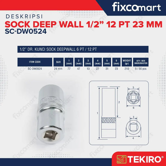 Tekiro Mata Sock Deep Wall 1/2 Inch 12PT 23 mm FIXCOMART
