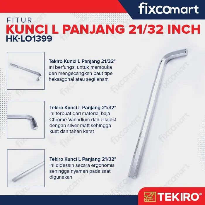 Tekiro Kunci L Panjang 21/32 inch / Hex Key Long FIXCOMART