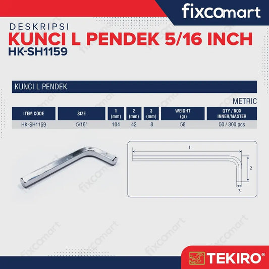 Tekiro Kunci L Pendek 5/16 inch / Hex Key Short FIXCOMART