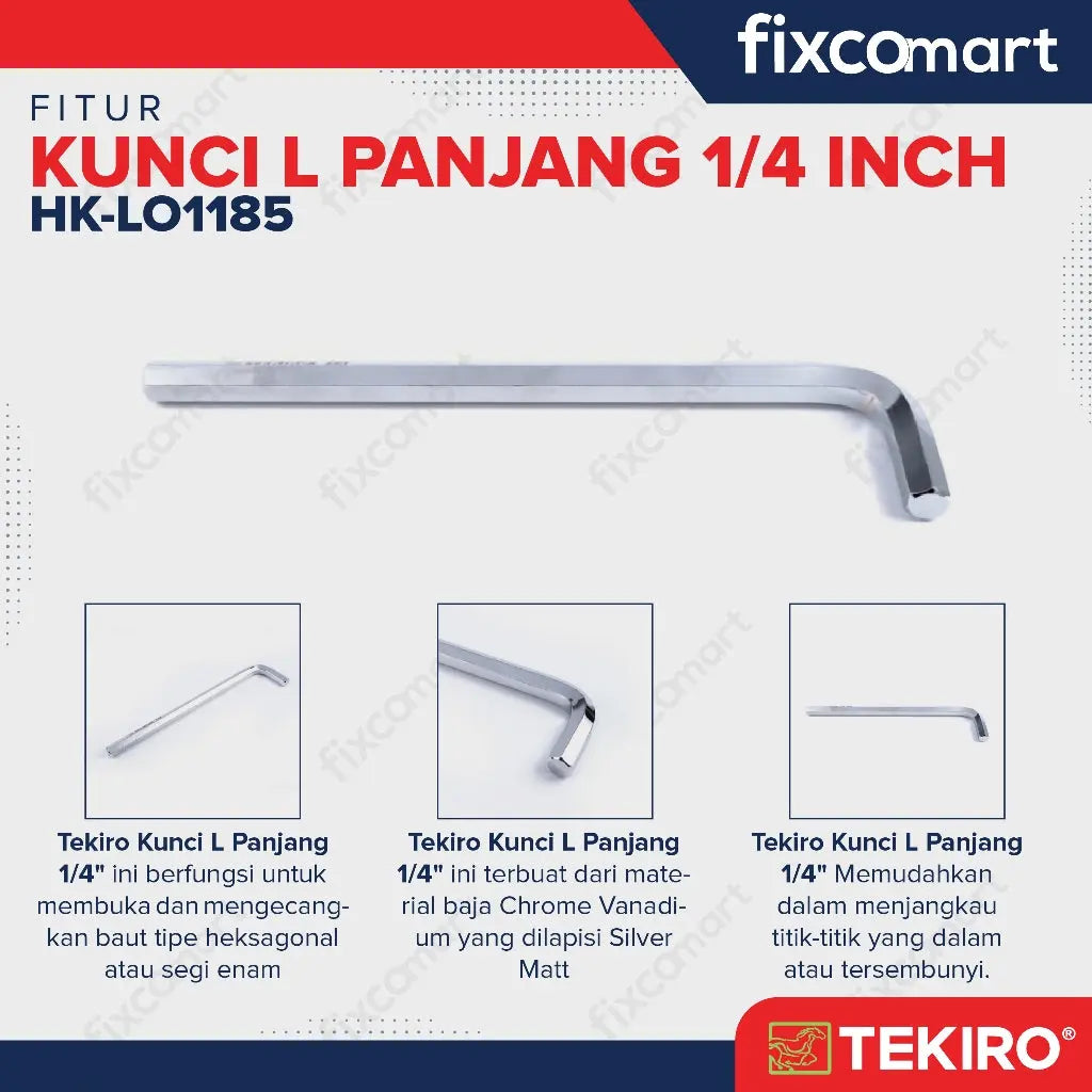 Tekiro Kunci L Panjang 1/4 inch / Hex Key Long FIXCOMART