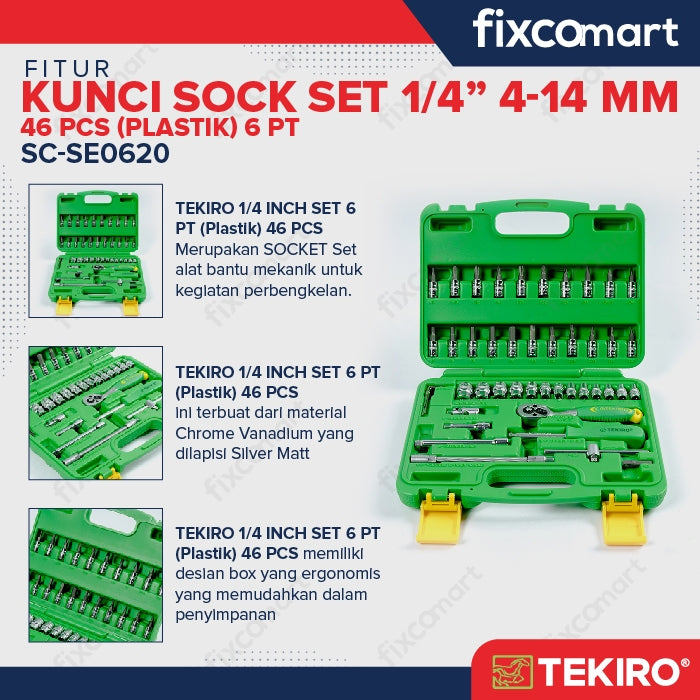 Tekiro Socket Set 1/4 Inch 46 Pcs (4-14 Mm) 6Pt / Tekiro Sock Set 46 Pcs