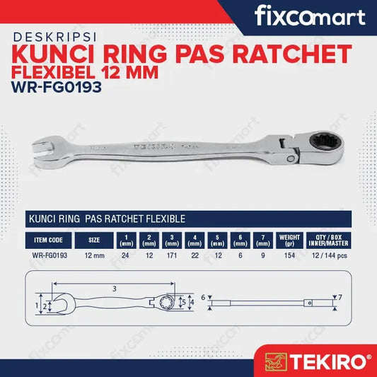 Tekiro Kunci Ring Pas Ratchet Flexible 12 Mm FIXCOMART