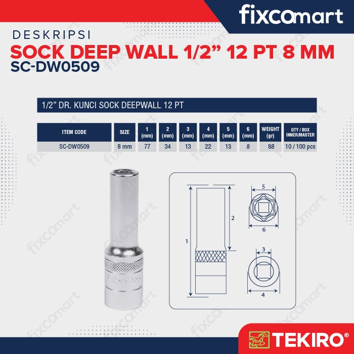 Tekiro Mata Sock Deep Waal 1/2 Inch 8 Mm 12Pt
