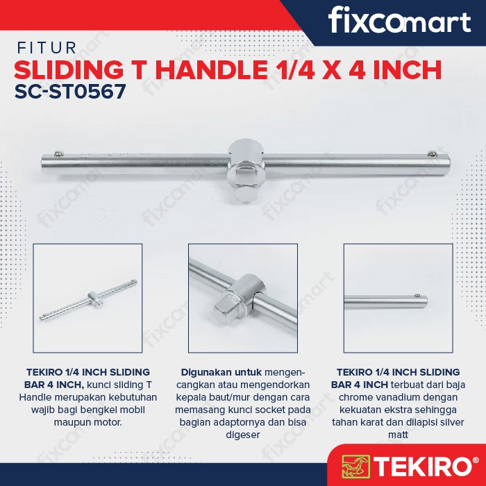 Tekiro Sliding T Handle 1/4 X 4 Inch / Gagang Sock T