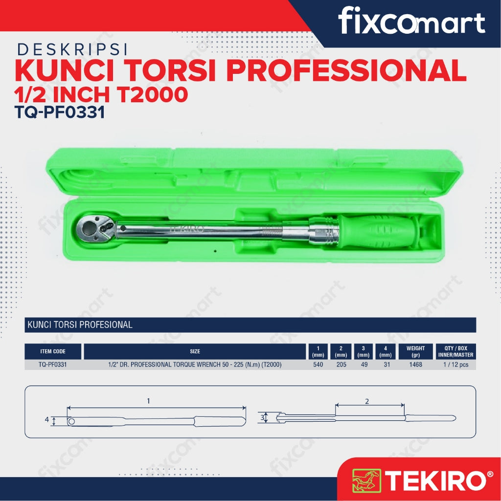 Tekiro Kunci Torsi Profesional 1/2 Inch 50-225 N.M (T2000) / Tekiro Kunci Momen / Kunci Torque