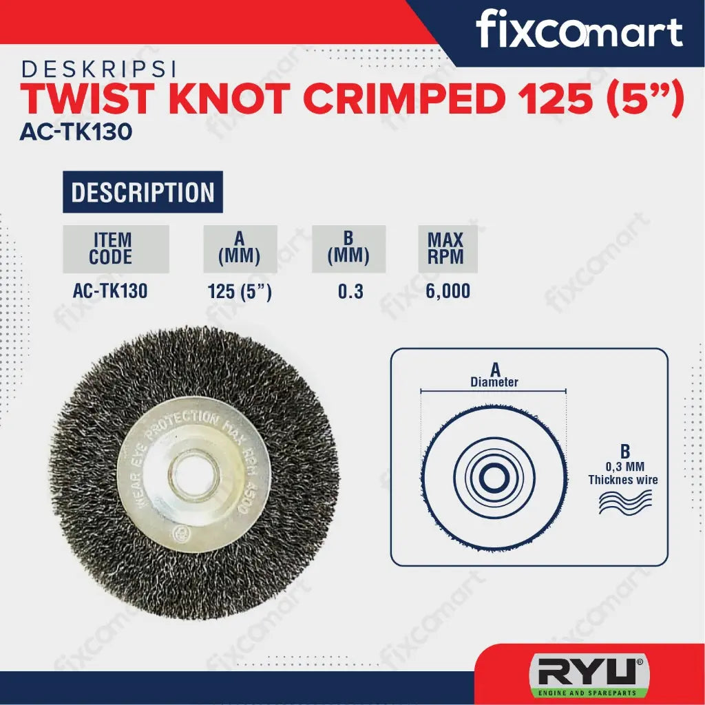 RYU Circular Crimped 5 Inch 125 mm / Sikat Kawat FIXCOMART