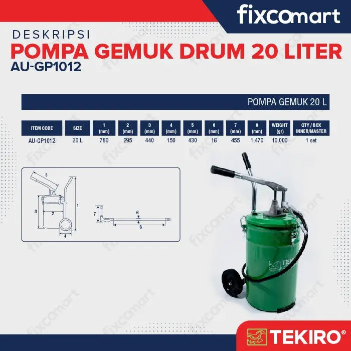 Tekiro Pompa Gemuk Drum 20 L / Tekiro Hand Grease Pump FIXCOMART