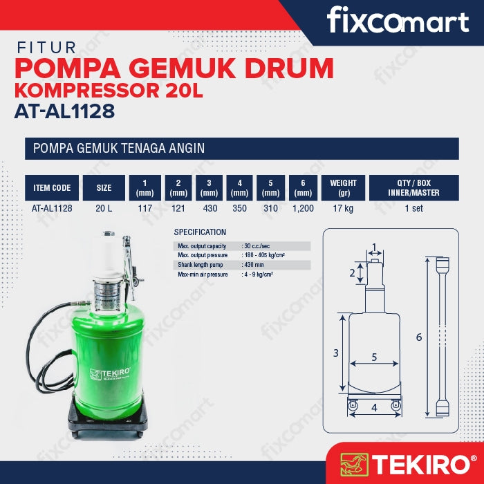 Tekiro Pompa Gemuk Drum Kompresor 20L / Tekiro Air Lubricator For Grease