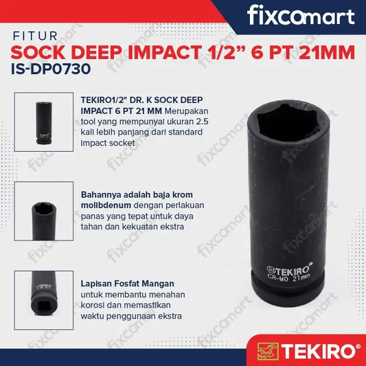Tekiro deep impact socket 1/2 inch 6 PT 21 mm / mata sock FIXCOMART