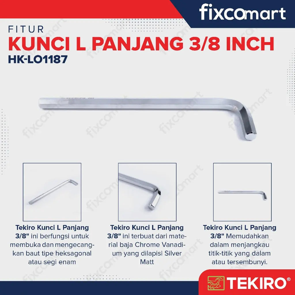 Tekiro Kunci L Panjang 3/8 inch / Hex Key Long FIXCOMART