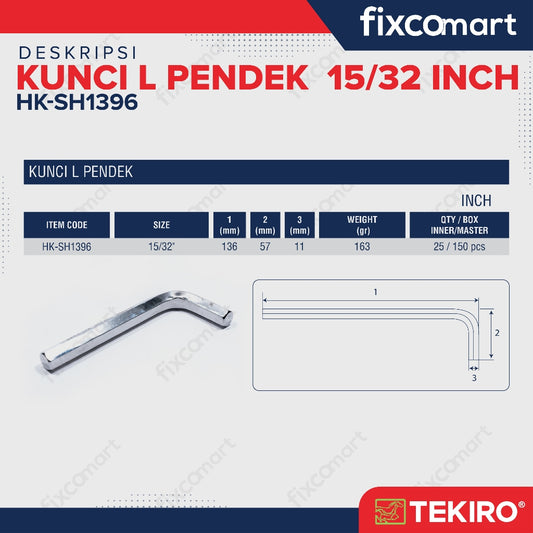 Tekiro Kunci L Pendek 15/32 inch / Hex Key Short