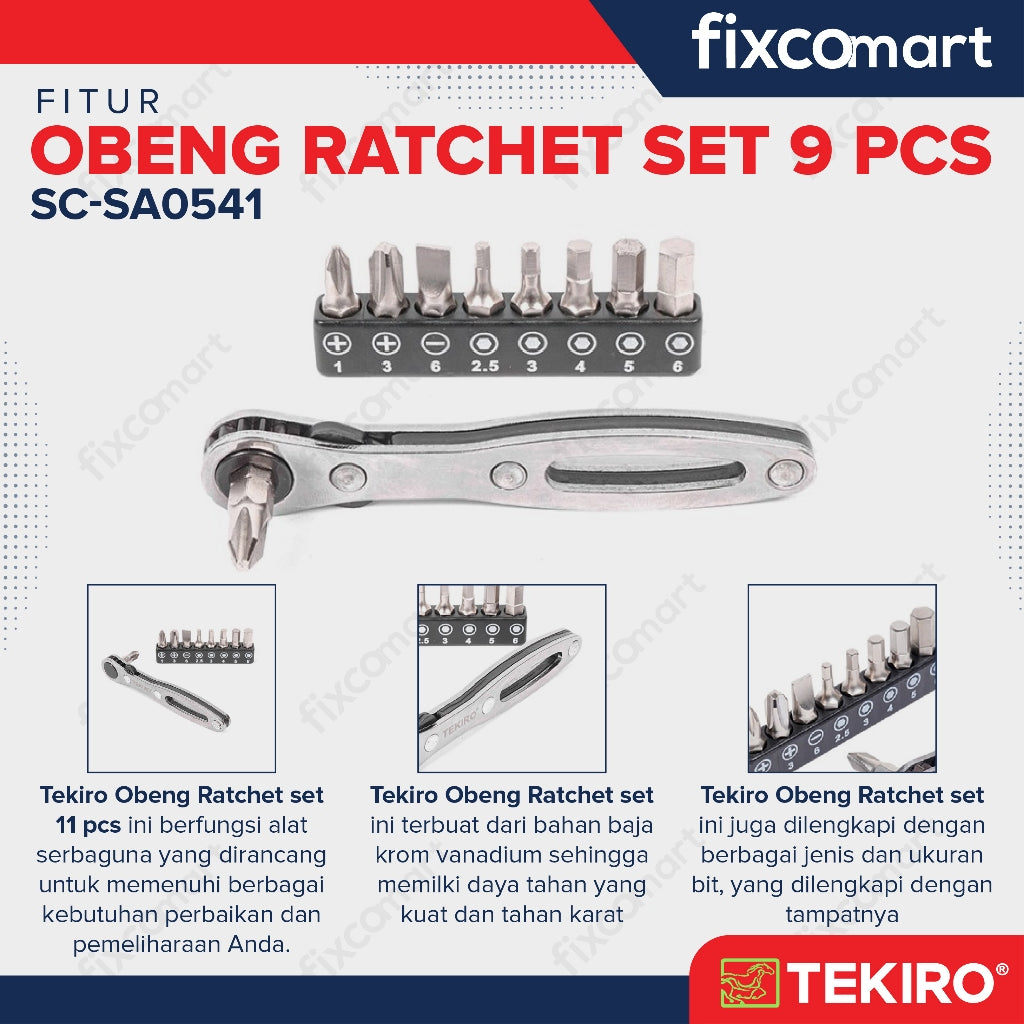 Tekiro Obeng Ratchet Set 9 Pcs / Ratchet Screwdriver Set