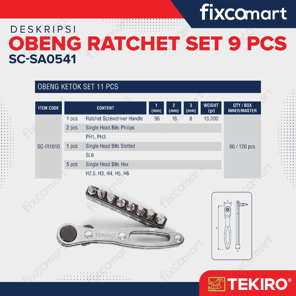 Tekiro Obeng Ratchet Set 9 Pcs / Ratchet Screwdriver Set