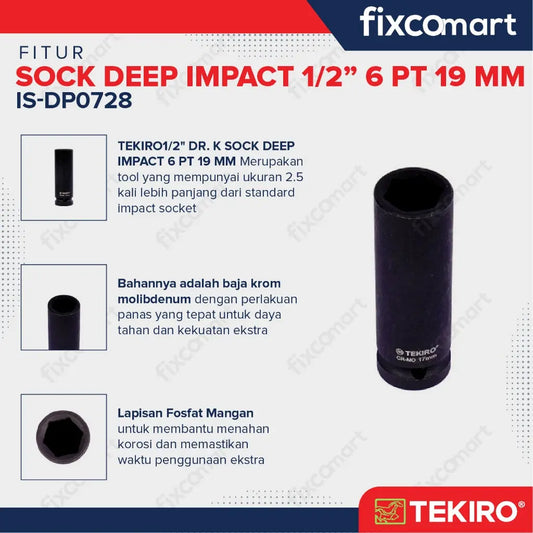 Tekiro Mata Sock Deep Impact 1/2 Inch 19 Mm 6Pt FIXCOMART