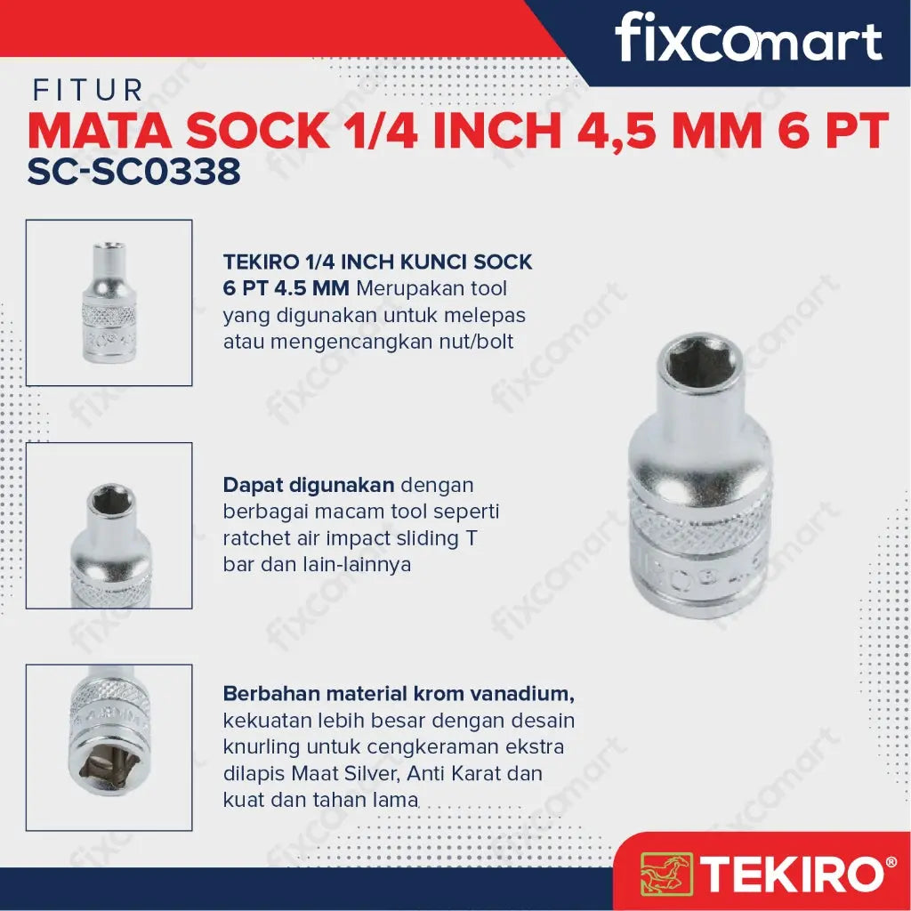 Tekiro Mata Sock 1/4 Inch 4,5 Mm 6 Pt FIXCOMART