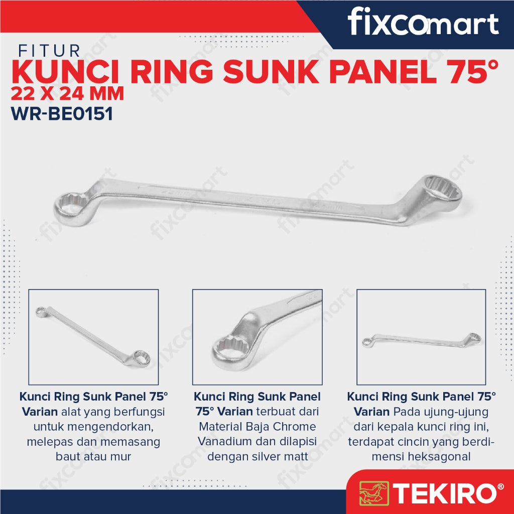 Tekiro Box End Wrench / Kunci Ring 75 Derajat Sunk Panel 22X24 MM
