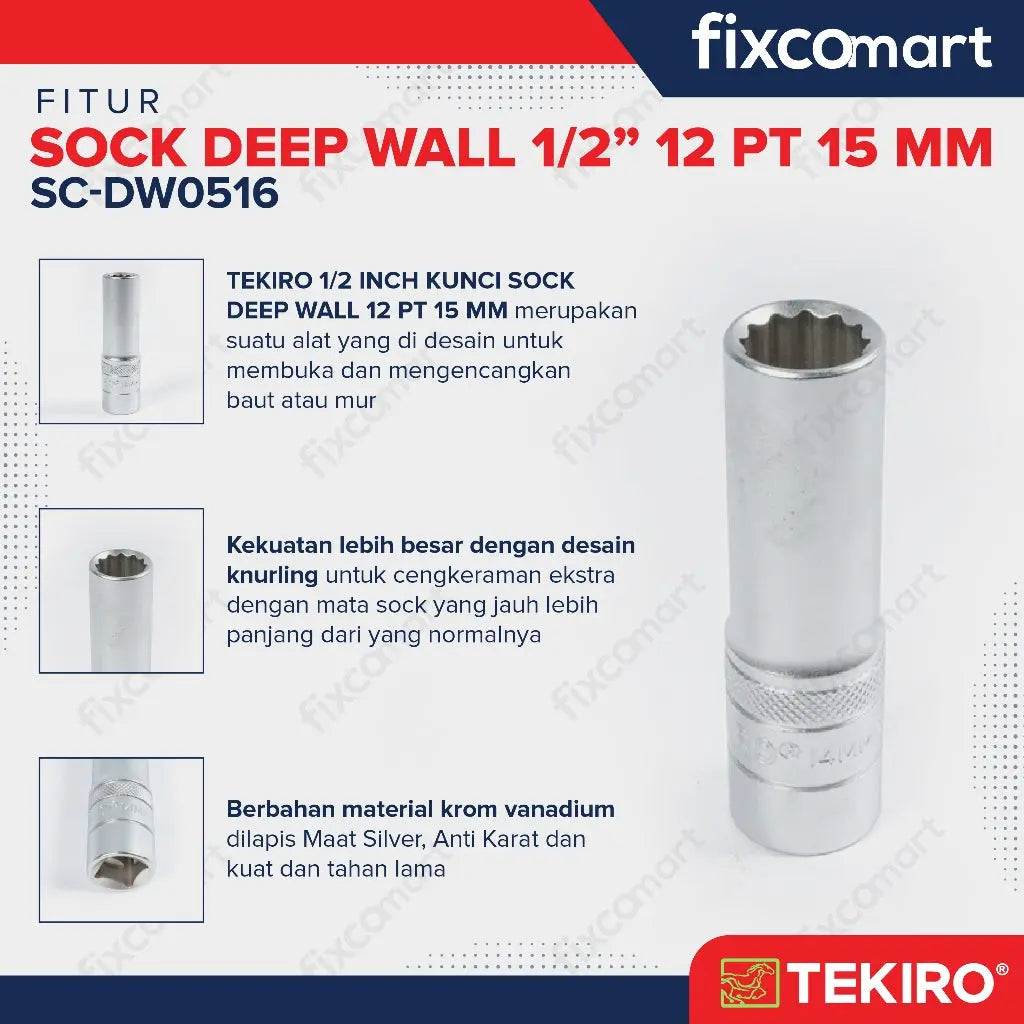 Tekiro Mata Sock Deep Wall 1/2 Inch 12PT 15 mm FIXCOMART