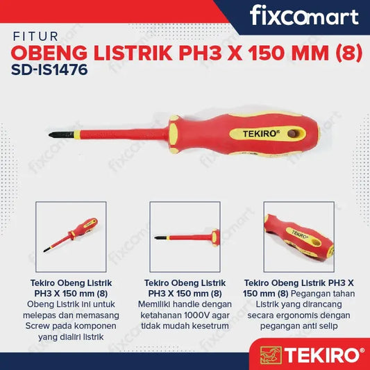 Tekiro Obeng Listrik (+) PH3 X 150 mm / Tekiro Obeng Plus FIXCOMART