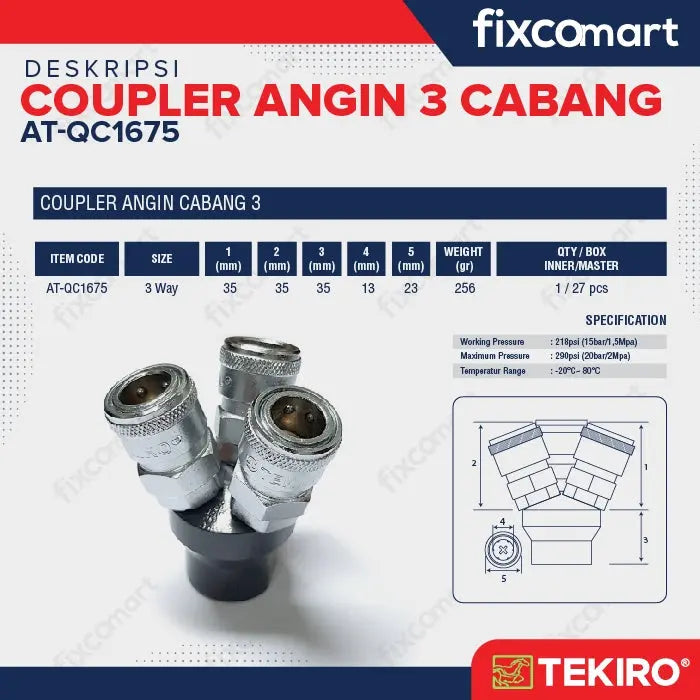 Tekiro Coupler Cabang 3 / Tekiro Quick Coupler 3 Way FIXCOMART