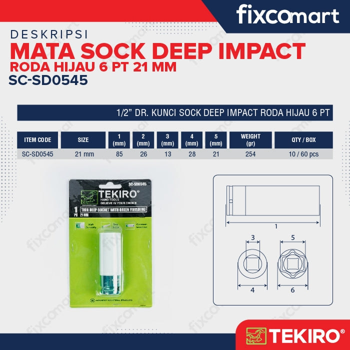 Tekiro Mata Sock Impact 1/2 Inch 21 Mm (Roda Hijau) / Tekiro Sock Seep Impact