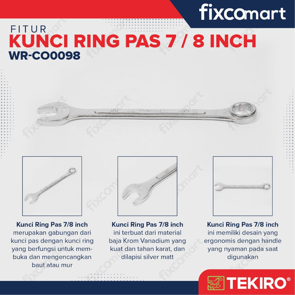 Tekiro Kunci Ring Pas 7/8 Inch / Tekiro Kunci Kombinasi