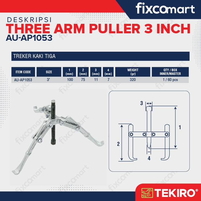 Tekiro Three Arm Puller 3 Inch / Treker Kaki Tiga