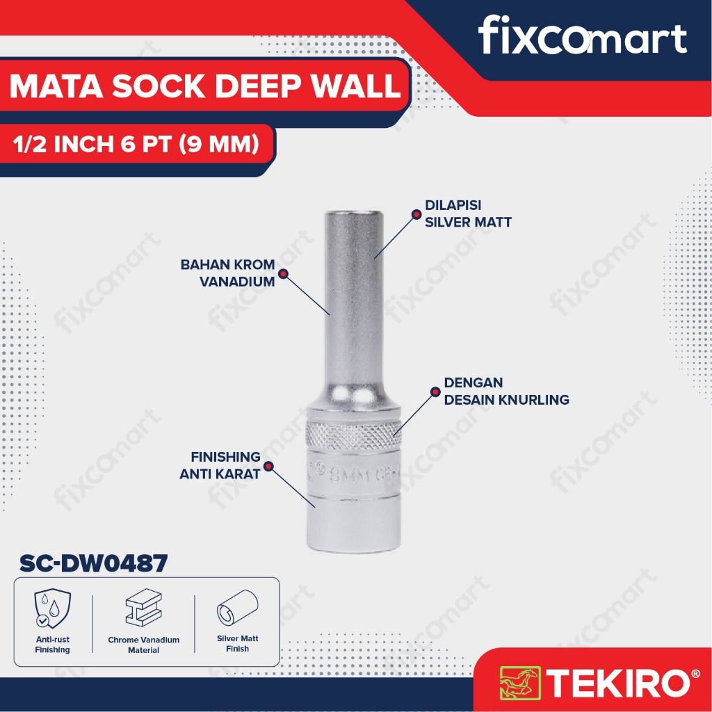 TEKIRO Sock Deep Wall / Mata Sock Panjang 1/2 Inch 6 PT - 9 mm