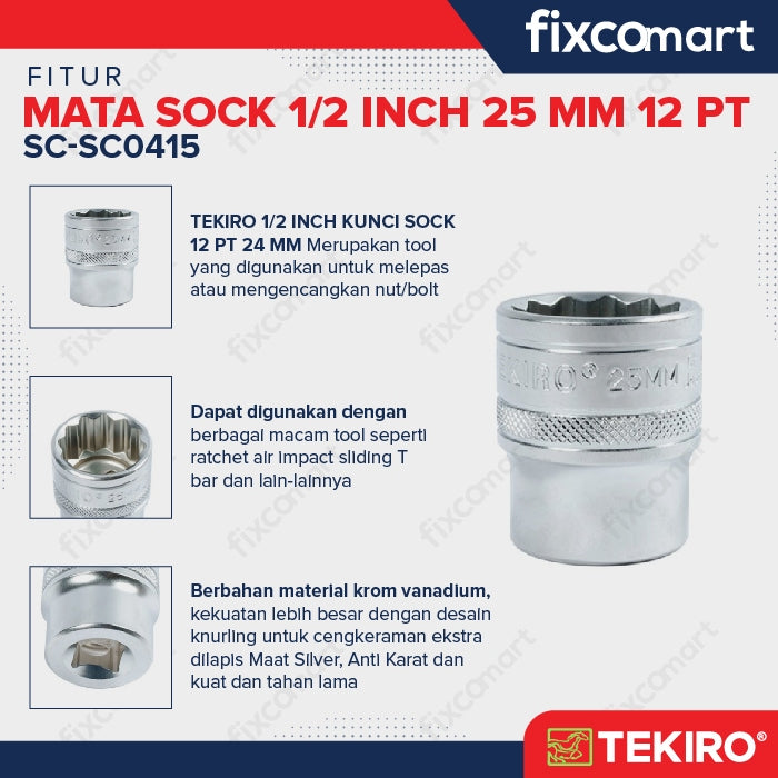 Tekiro Socket 1/2 inch 25 mm 12 PT