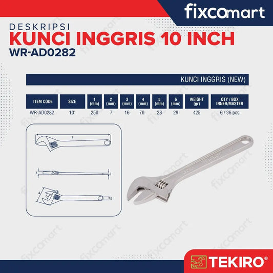 Tekiro Adjustable Wrench / Kunci Inggris 10 Inch FIXCOMART