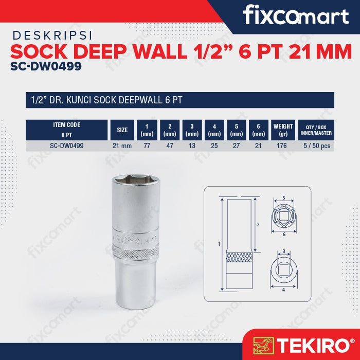 Tekiro Mata Sock Deep Waal 1/2 Inch 21 Mm 6Pt
