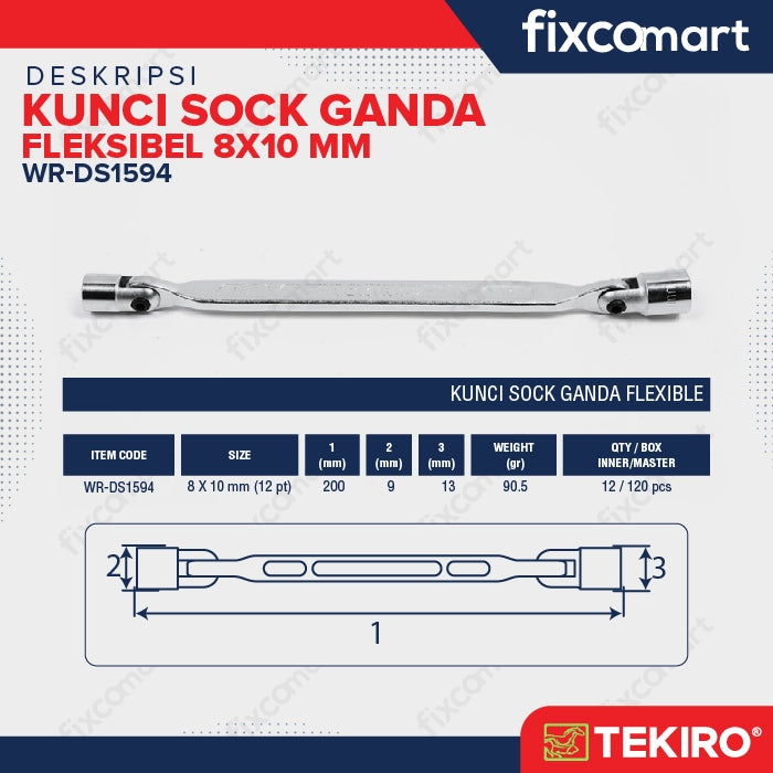 Tekiro Kunci Sock Ganda Flexible 8X10 mm / Double Swivel