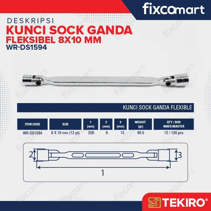 Tekiro Kunci Sock Ganda Flexible 8X10 mm / Double Swivel FIXCOMART