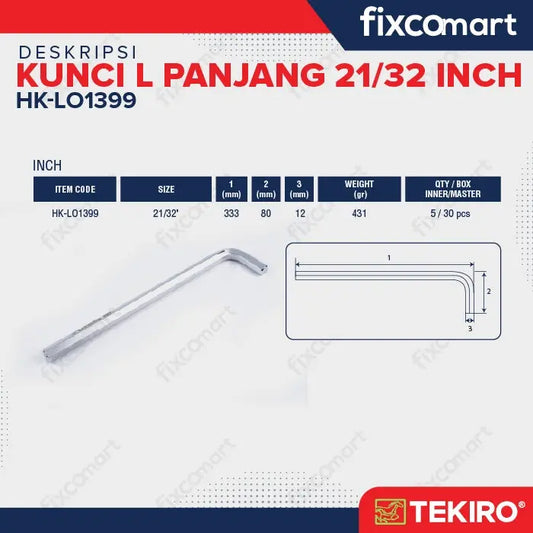 Tekiro Kunci L Panjang 21/32 inch / Hex Key Long FIXCOMART