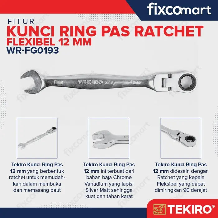 Tekiro Kunci Ring Pas Ratchet Flexible 12 Mm FIXCOMART