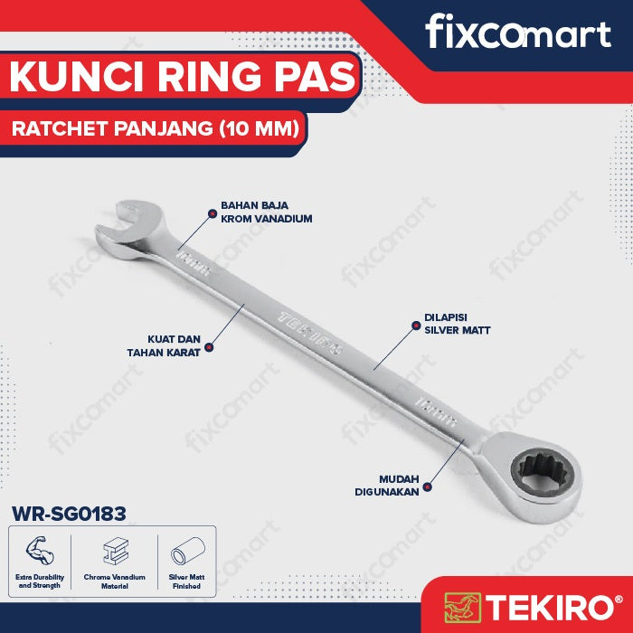 Tekiro Kunci Ring Pas Ratchet Panjang 10 Mm