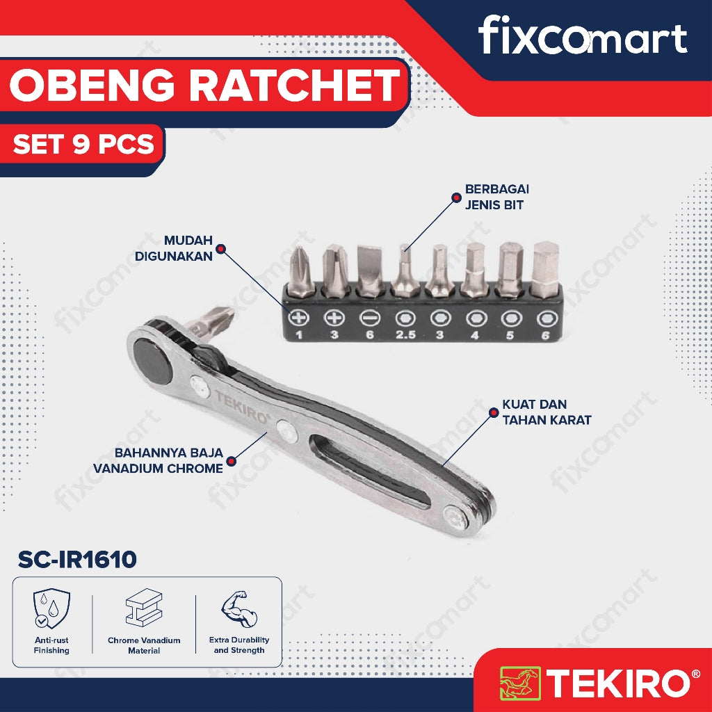 Tekiro Obeng Ratchet Set 9 Pcs / Ratchet Screwdriver Set