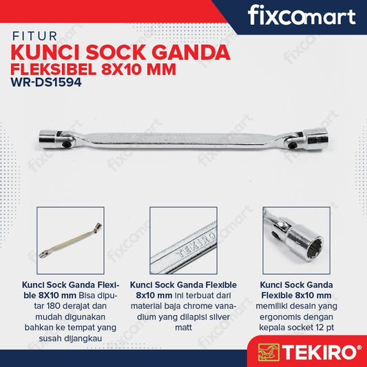 Tekiro Kunci Sock Ganda Flexible 8X10 mm / Double Swivel