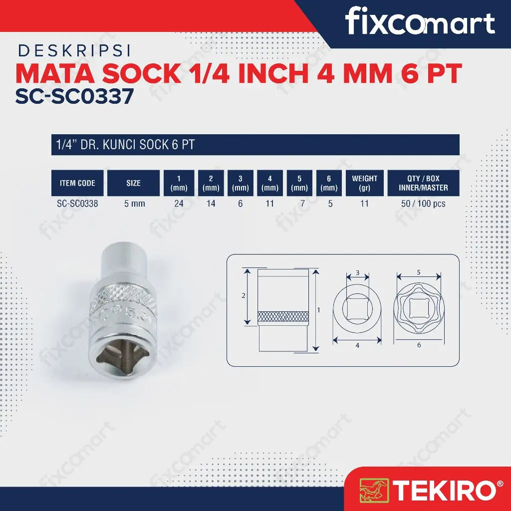 Tekiro Socket 1/4" 5 mm / Mata Socket 1/4 Inch FIXCOMART