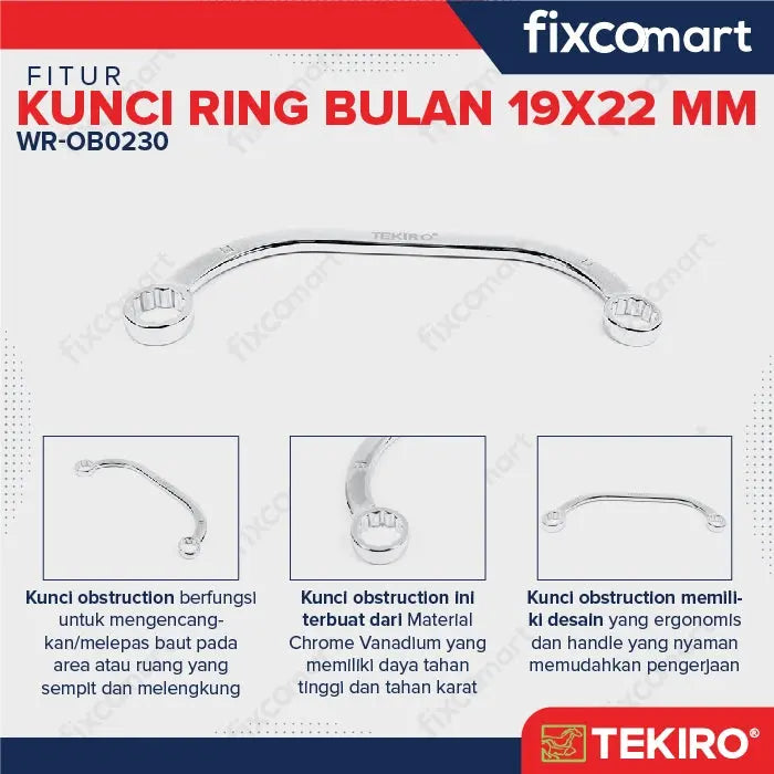 Tekiro Obstruction Wrench / Kunci Ring Bulan 19X22 mm FIXCOMART