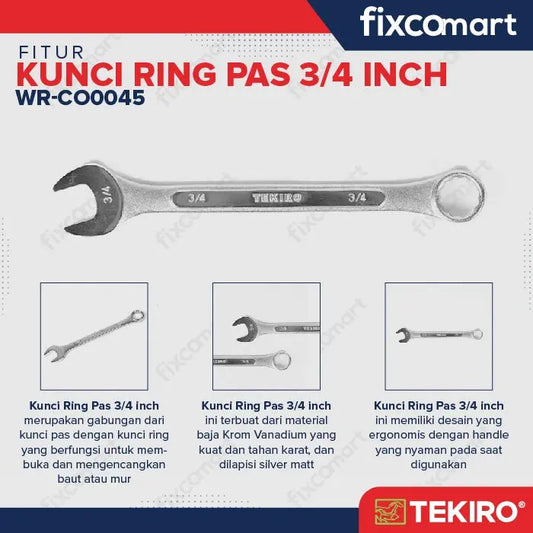 Tekiro Kunci Kombinasi 3/4 Inch / Kunci Ring Pas Inch FIXCOMART