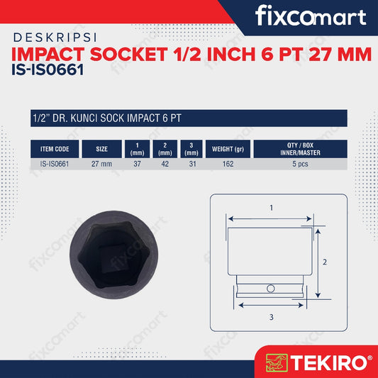 Tekiro Mata Sock Impact 1/2 Inch 27 Mm 6 Pt / Tekiro Socket Impact