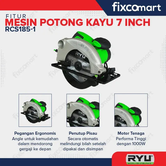 RYU Mesin Circular Saw RCS 185-1 Pro - Free Mata Pisau FIXCOMART