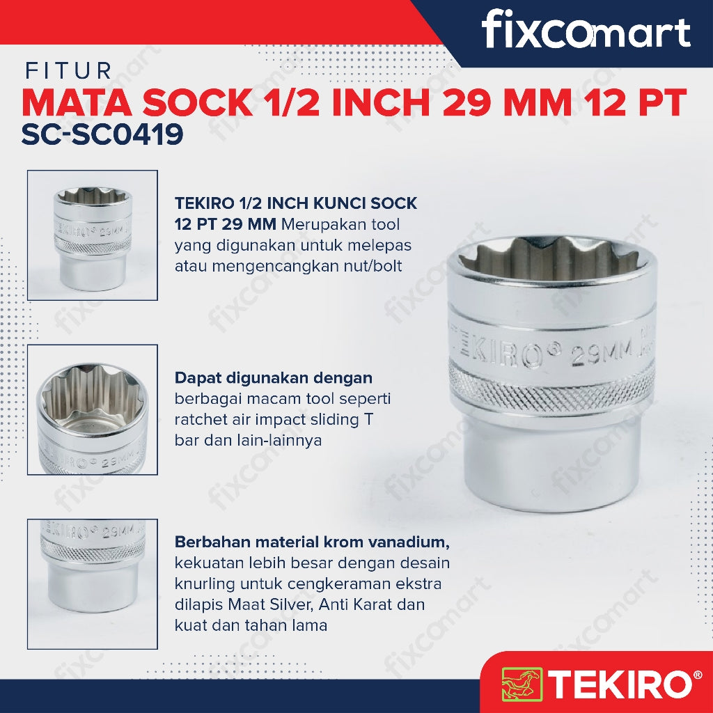 Tekiro Socket 1/2 inch 29 mm 12 PT