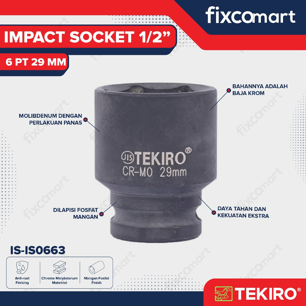 Tekiro Impact Socket 1/2 inch 6 PT 29 mm / mata sock impact