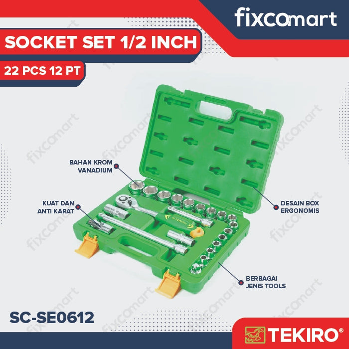 Tekiro Kunci Sock Set 22 Pcs 1/2" 10-32 mm 12PT Box Plastik / Sok Set