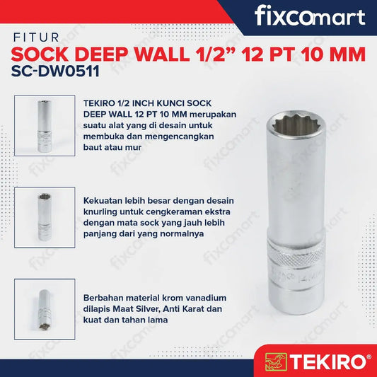 Tekiro Mata Sock Deep Waal 1/2 Inch 10 Mm 12Pt FIXCOMART