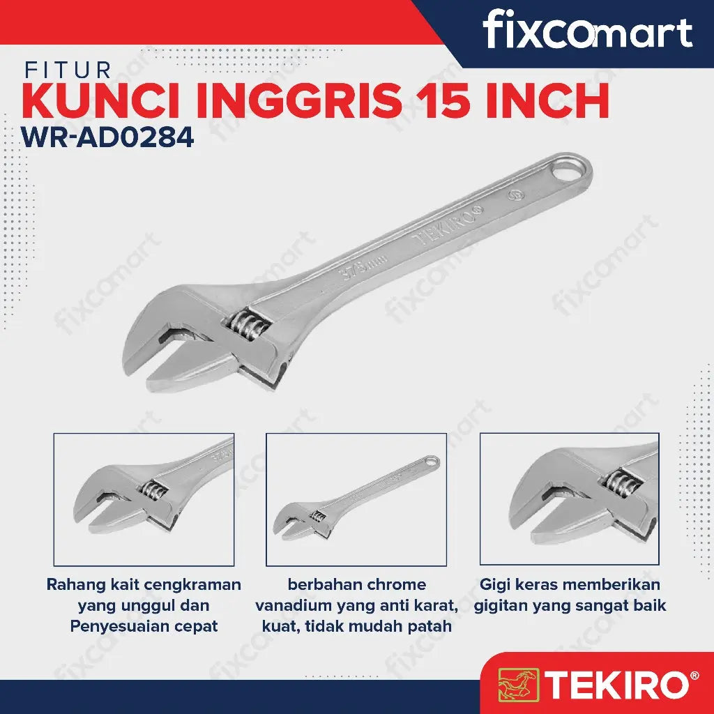 Tekiro Kunci Inggris Chrome 15 Inch FIXCOMART